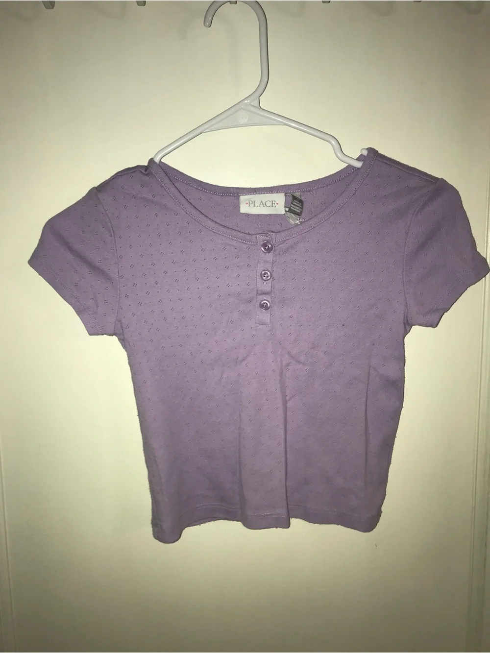 The Children's Place Lavender Short Sleeve Eyelet Henley Top